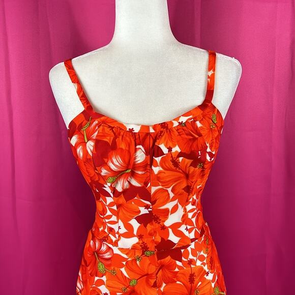 Vintage 60s 70s Paradise Hawaii sundress smocked hibiscus maxi dress , 10 - Picture 3 of 10